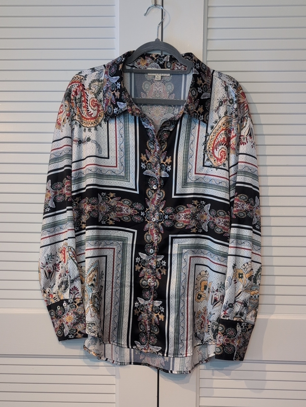 Umgee Black Multicolor Paisley & Geometric Button Blouse Size XL NWOT - Picture 2 of 8